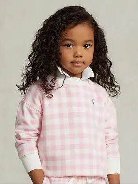 Polo Ralph Lauren Girls 5T Pullover Pink Check Sweatshirt Long Sleeve